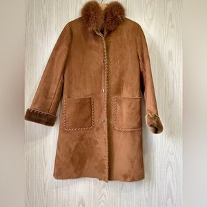 Marvin Richards Women Suede Like Coat Vintage Fox Fur Trim Size S Like New